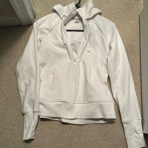 Athleta XSP White Zip Hoodie w/Thumb Holes
